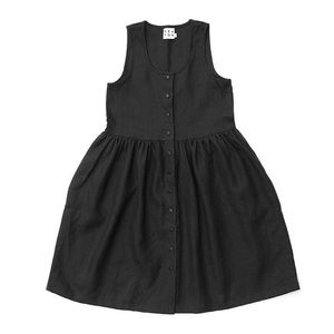 Beaton Linen Sleeveless Gathered Dress Black XS